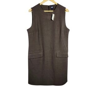 NEW GAP Shift Mini Dress Brown Houndstooth Sleeveless L Minimalist Dark Academia